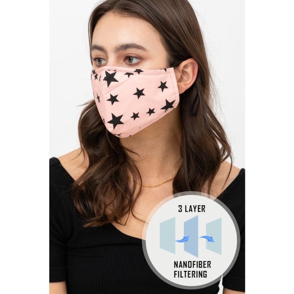 Pink Star Reusable 3Layer Filter Pocket Face Mask - Picture 2 of 8